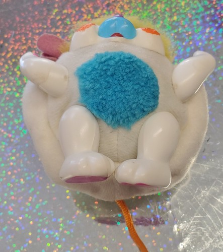 TWO Vtg Popples Puffball Dog Big 13" & Mini 3" Matching Pair White Yellow Blue - Picture 20 of 24