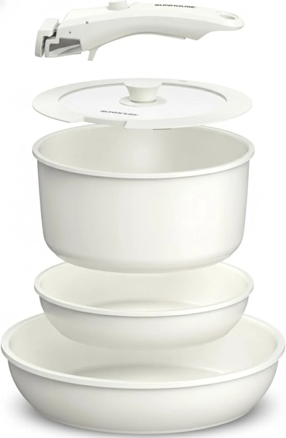 5-Piece Ceramic Pot & Pan Set with Detachable Handle - Nonstick Cookware Set ...