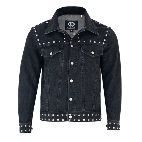 Slim FIt Studded Denim Trucker Jacket Washed Black - Picture 3 of 14