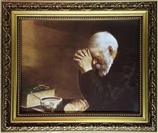 Daily Bread Man Praying at Dinner Table Grace Framed Art Print