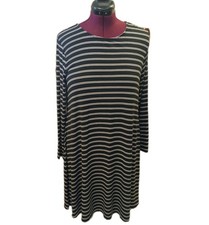 Old Navy Women's Long Sleeve Swing Dress Black White Stripes Sz L NWOT