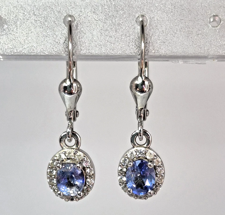 Brincos traseiros de safira azul e zircão do Ceilão platina sobre prata esterlina - Imagem 3 de 4