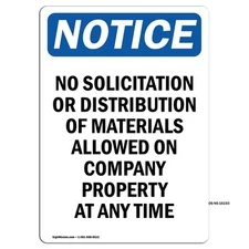 No Solicitation Company Property OSHA Notice Sign Metal Plastic Decal