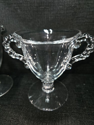 Vintage Candlewick Imperial Glass 4 3/4" Pedestal Footed Cream and Sugar Set - Picture 4 of 6