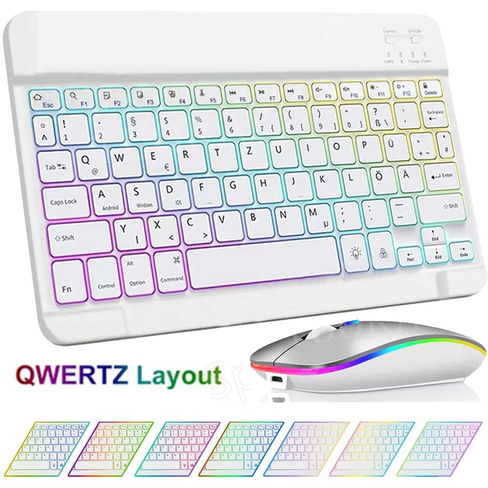 QWERTZ-Tastatur Beleuchtet Maus für iPad 6/7/8/9/10/11th Gen Air 5 6 Pro 11 2025