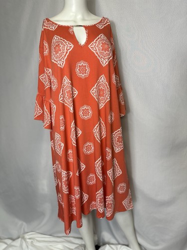 VINTAGE RUBY RD WOMAN SIZE 3X ORANGE & WHITE MAXI DRESS - Picture 3 of 6
