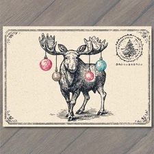 Art Print Moose Christmas Ornaments Antlers Rustic Holiday Lodge Cabin Funny Woo