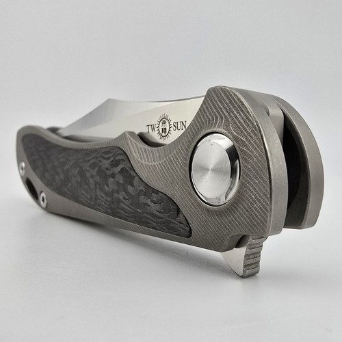 Twosun TS224 Folding Knife Titanium & Carbon Fiber Handles 3.46" M390 Frame Lock - Picture 14 of 18
