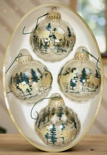 4 KREBS Clear Glitter Moose & Tree Scene CHRISTMAS Ornaments  2.63”