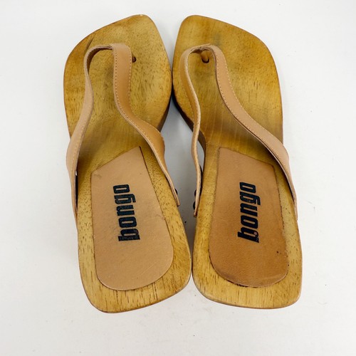 Bongo Y2K beige Damen-Plateausandalen Leder Riemen Holz Größe 8 M - Bild 7 von 9