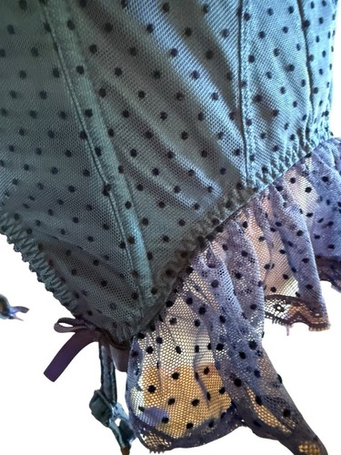 Victoria Secret Sexy Little Thing Corset Demi Cup Bra 36 B Teal Navy Polka Dot - Picture 3 of 22