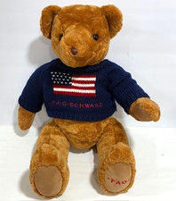 FAO Schwarz Jointed Teddy Bear Plush Stuffed Animal Toy USA Flag Sweater 24"