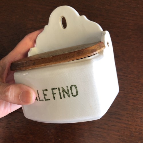 Saliera Antica Da Muro Laveno Sale fino ceramica e legno inizio 1900 segni del t - Foto 11 di 15