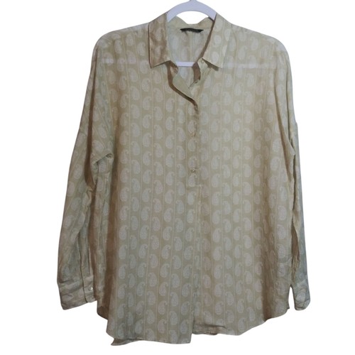 Massimo Dutti Seidenmischung neutral Paisley Print Popover Langarm Bluse Größe 8
