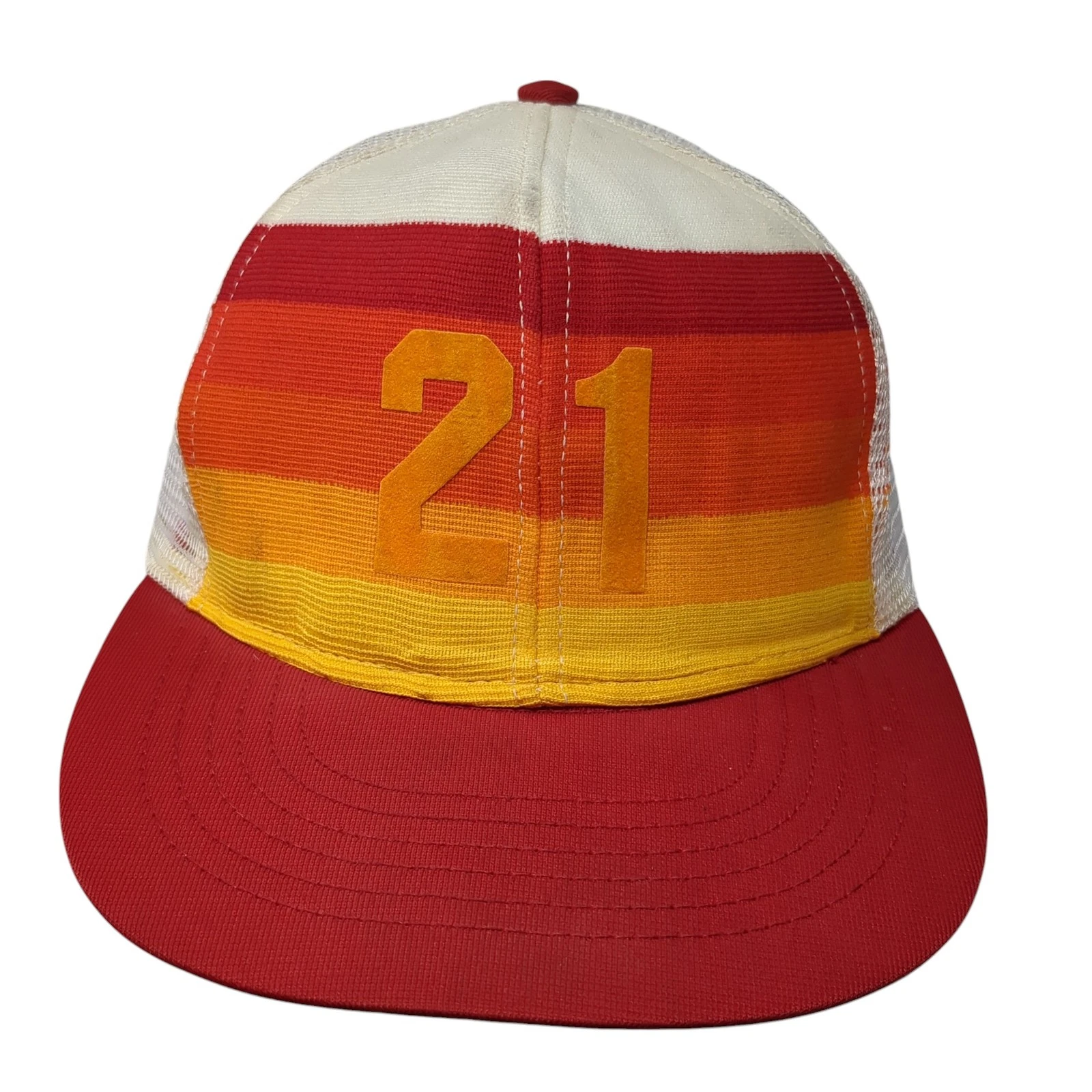 21 Snapback Trucker Hat Multicolor One Size Adjustable Mesh Back Striped