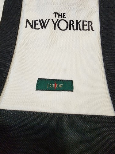 J. Crew x The New Yorker Large Open Top Canvas Tote Bag White & Black - Picture 9 of 10