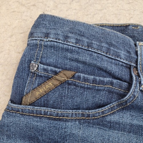 Ariat Legacy M4 Relaxed Bootcut Jeans Mens 40x32 Blue Dark Wash Whiskered Work - Picture 3 of 15