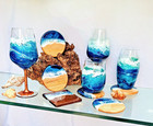 Gift set of 4 tumblers, or Gin or wine glasses gift set. Ocean wave sea theme 