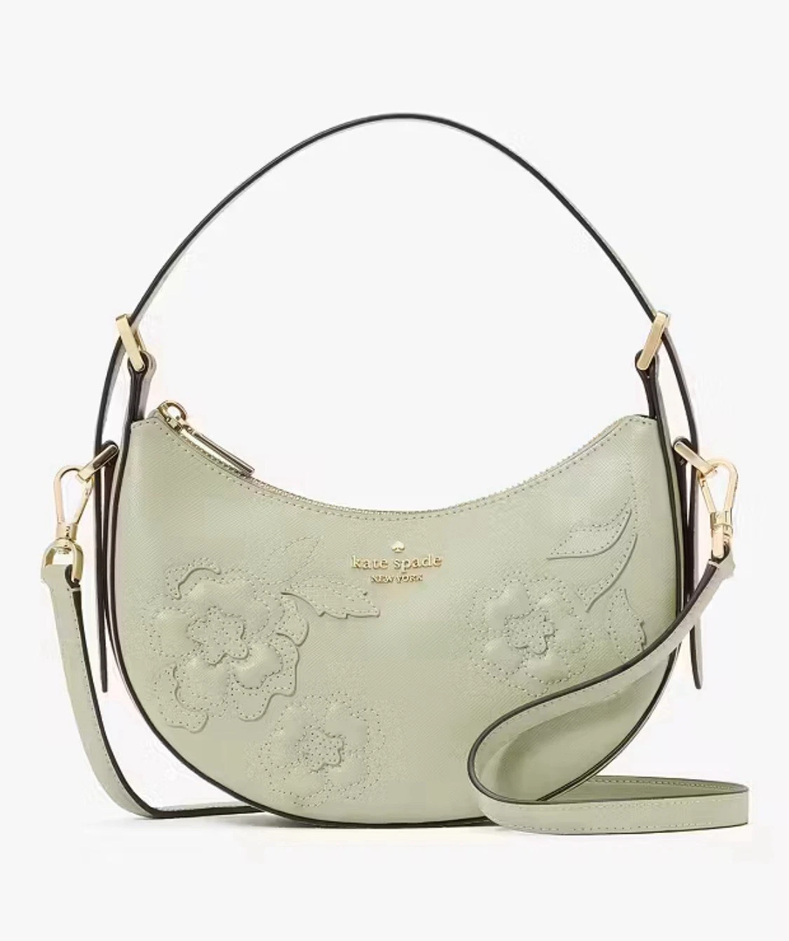 ?Borsa a tracolla nuova con etichette Kate Spade Madison applicazioni floreali mezzaluna prezzo di listino $359