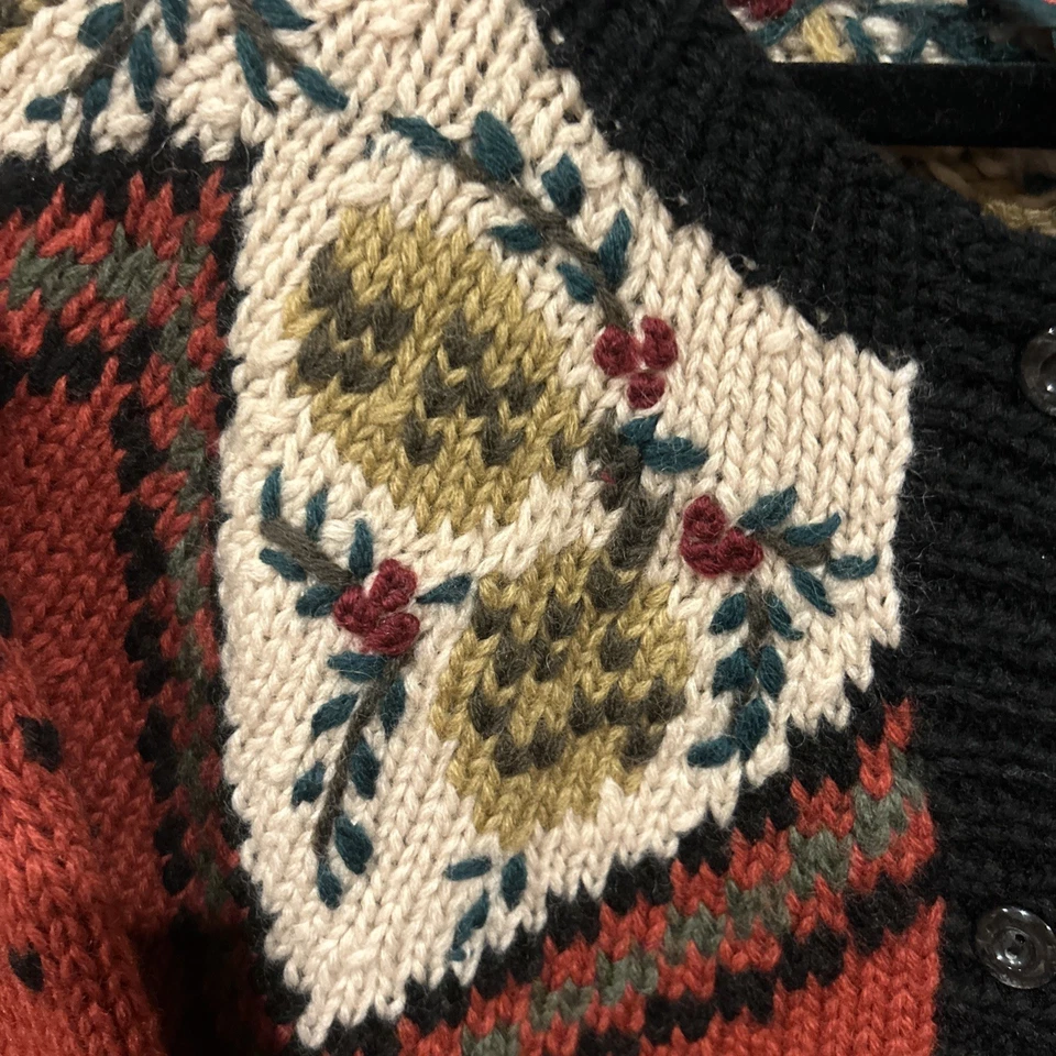 Cárdigan Charter Club Rojo Lana Tema Vacaciones Isla Justa Tejido a Mano Talla S Foto 2 de 4