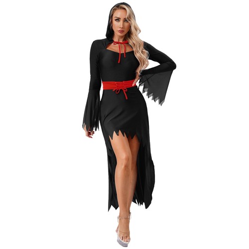 Womens Halloween Devil Cosplay Dress Long Sleeve Hooded for Fancy Dress-up Party - Picture 21 of 42