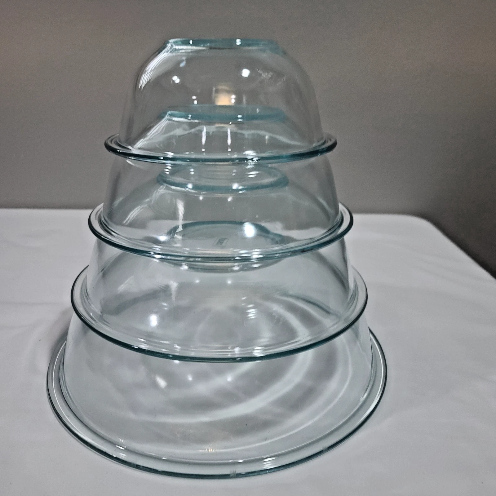 Pyrex Clear Glass Blue Tint Nesting Mixing Bowls #322 323 325 326 USA - Set of 4