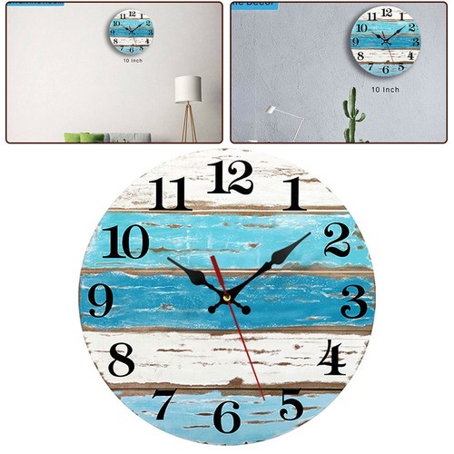 Silent Non Ticking Blue Wall Clock for Kitchen Coastal Style Battery Operated - Picture 4 of 11