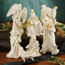 7 Pcs Mini Nativity Set 4" Height Porcelain 24K Gold Accent Table Decor NEW