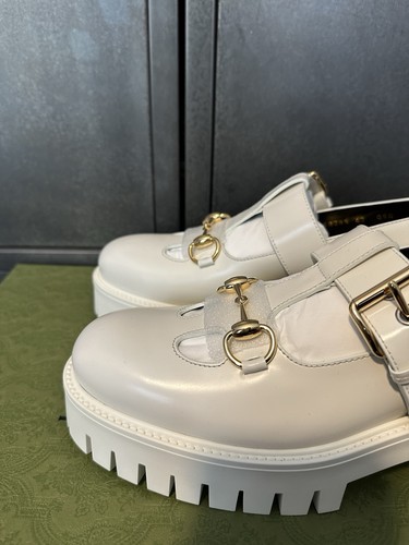 Gucci Women’s White Leather Gold Horsebit Buckled Boots Size 8.5UK/EU41.5 - Picture 13 of 14