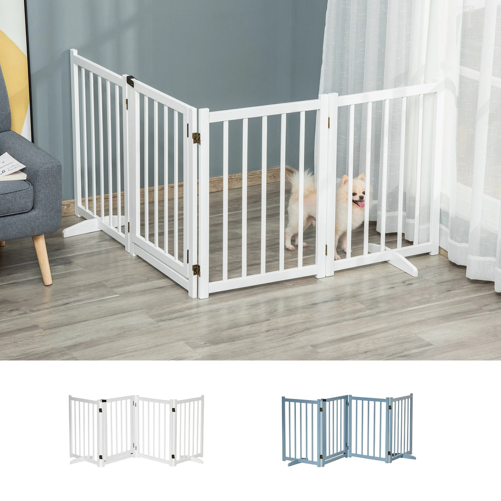 Wooden Foldable Dog Safety Barrier w/ 4 Panels for Small&Medium Dogs Doorways