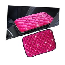 Bling Car Center Console Cover, Crystal Rhinestone Fluffy Automotive Rose Red