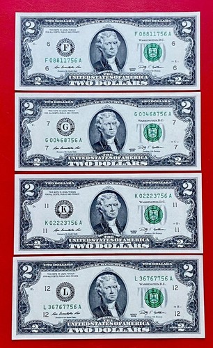 2009 Set $2 DOLLAR BILL (7 District) Matching Last 3 Digits 756 - Uncirculated - Picture 4 of 5