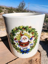 Vintage Haeger Pottery USA Santa Wreath Christmas Vase Planter Holiday Decor