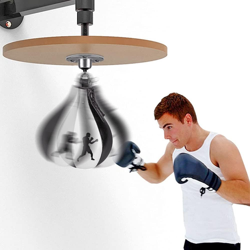 Boxing Speed Bag Kit Premium Leather 360° Swivel Inflator Reflex Training New - Picture 2 of 7