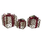 Northlight Set of 3 LED Rustic Rattan Christmas Gift Boxes with Pinecones