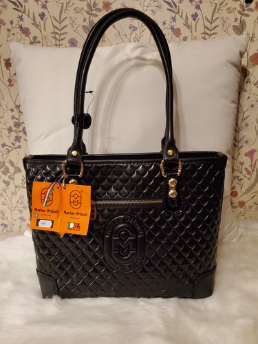 Marino Orlandi Signature Embossed Black Leather Large Shoulder Bag - Picture 2 of 6