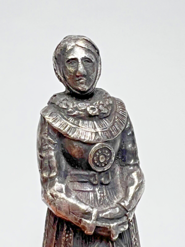Antik Silberauflage Zinn Persönlicher Wachssiegel Stempel Figur Frau Mittelalter Kleidung - Bild 5 von 8