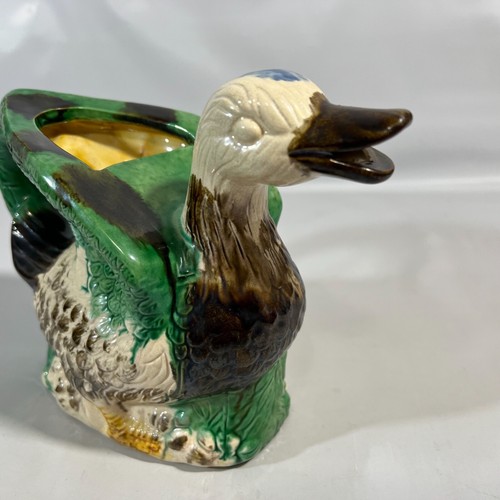 Vtg Ceramic Pottery Glazed Majolica Style Duck Mallard Pitcher Planter MCM - Picture 6 of 10