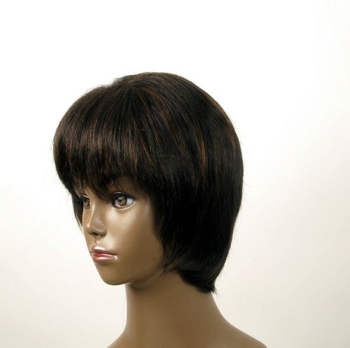 perruque afro femme 100% cheveux naturel méchée noir/cuivré KITTY 01/1b30 - Picture 2 of 9