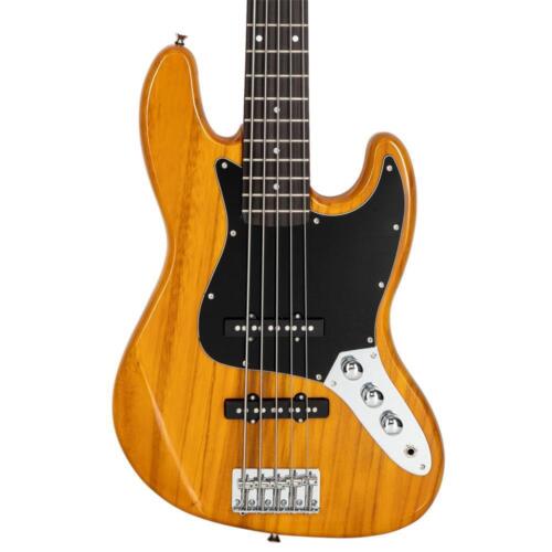 New Glarry Gjazz Electric 5 String Bass Guitar Transparent Yellow 20 Frets W/Bag - Picture 3 of 8