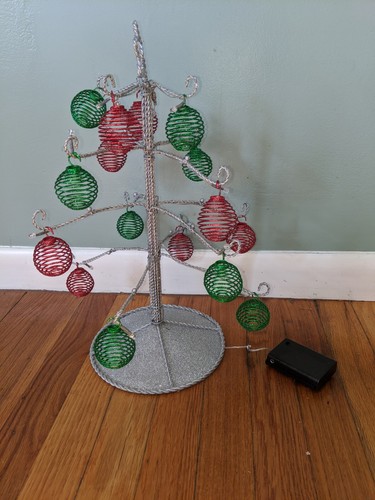 Christmas Tree Light Up Desktop Table. Silver Tree w/Red & Green Bulbs.Pre-owned - Picture 6 of 7