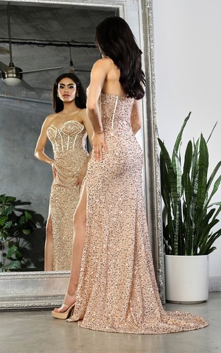 May Queen MQ2034 Sequin Sweetheart Evening Formal Gown - Picture 3 of 11