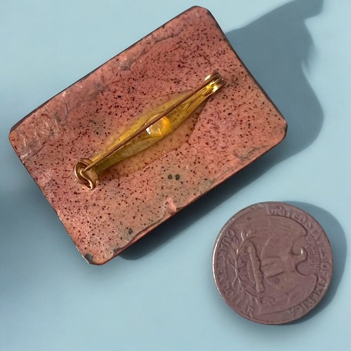 Copper Enamel Brooch Southwestern Style Turquoise Blue Mid Century Modern - Picture 8 of 8