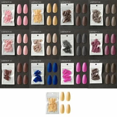 24 Pcs False Fake Nails Medium Coffin French Nail Art Press Stick On Full Cover