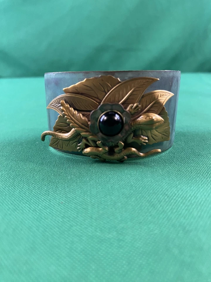 Handmade Patina Lizards Cuff Bracelet Brass Adjustable Wide Southwest Boho - Image 2 of 4