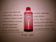 1 CAN OF HAYNES FDA SANITARY LUBE SPRAY FOR FOOD PREP AREAS PRESSURE FRYER