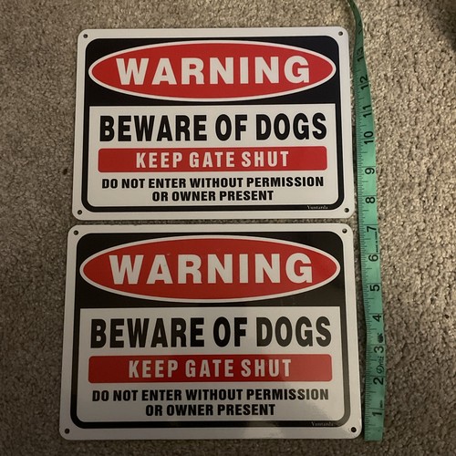 2pc Metal Warning Dogs Sign For FENCE ,Beware Of Dogs - Trespass Warning. - Picture 2 of 3