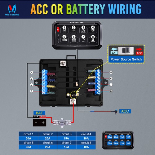 RGB 8 Gang Switch Panel 5-Level Brightness Circuit Control Relay System Box SUV - Picture 3 of 24