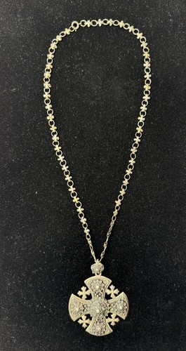 Ciondolo croce maltese ornata sterling vintage con catena croce - Foto 7 di 12