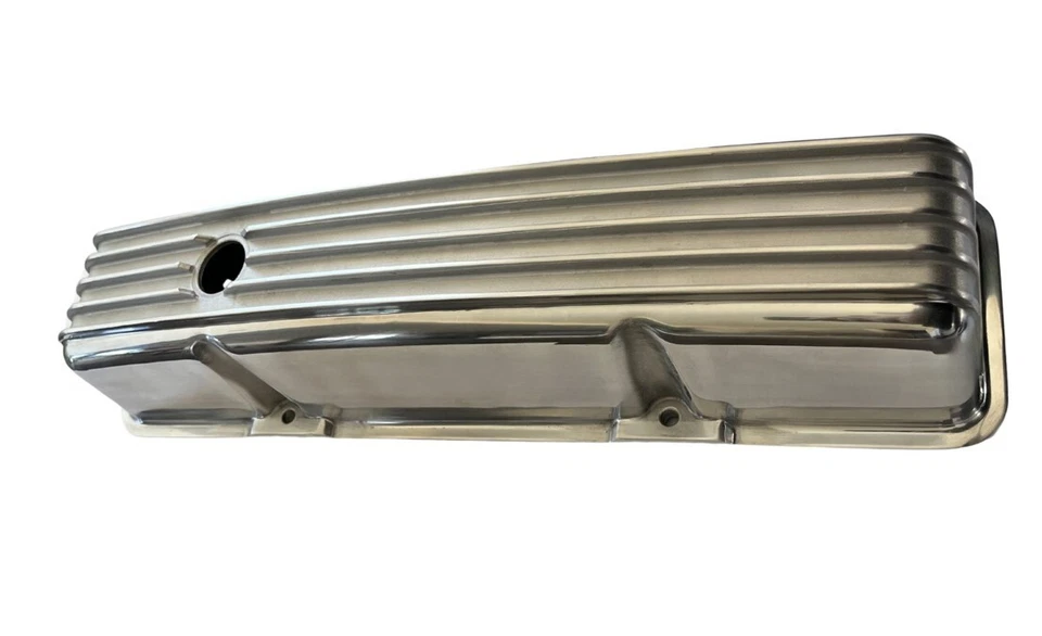 Cubiertas de válvula altas de aluminio retro con aletas Chevy 283 305 350 400 V8 vintage con pernos Foto 2 de 4